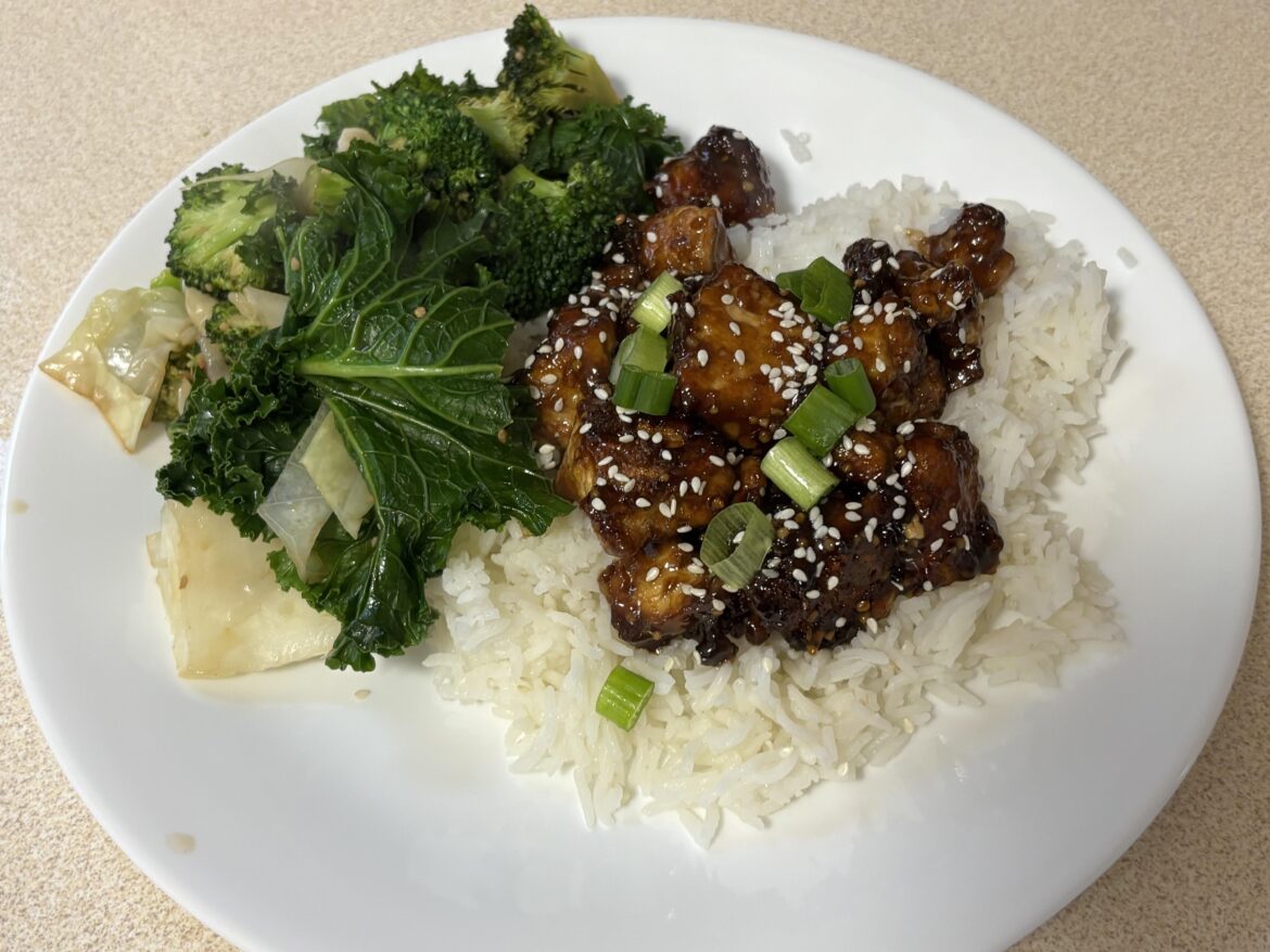 Teriyaki Tofu, Basmati Rice and Copycat Panda Express Super Greens
