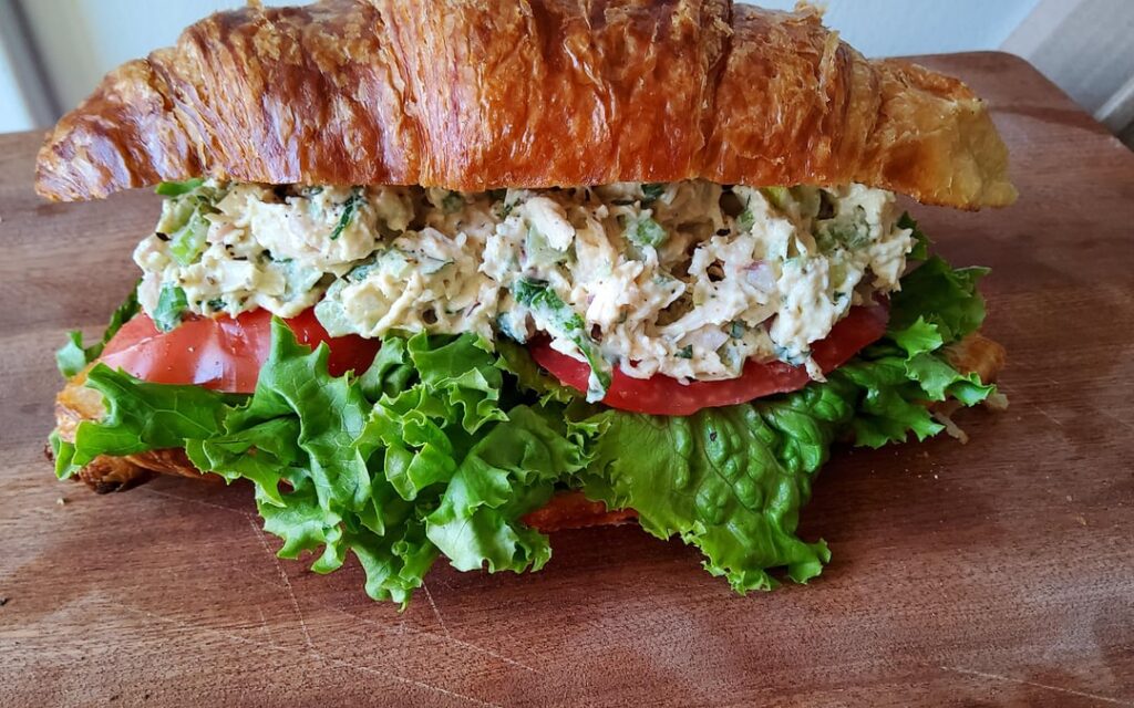 Costco inspired chicken salad croissant sandwich