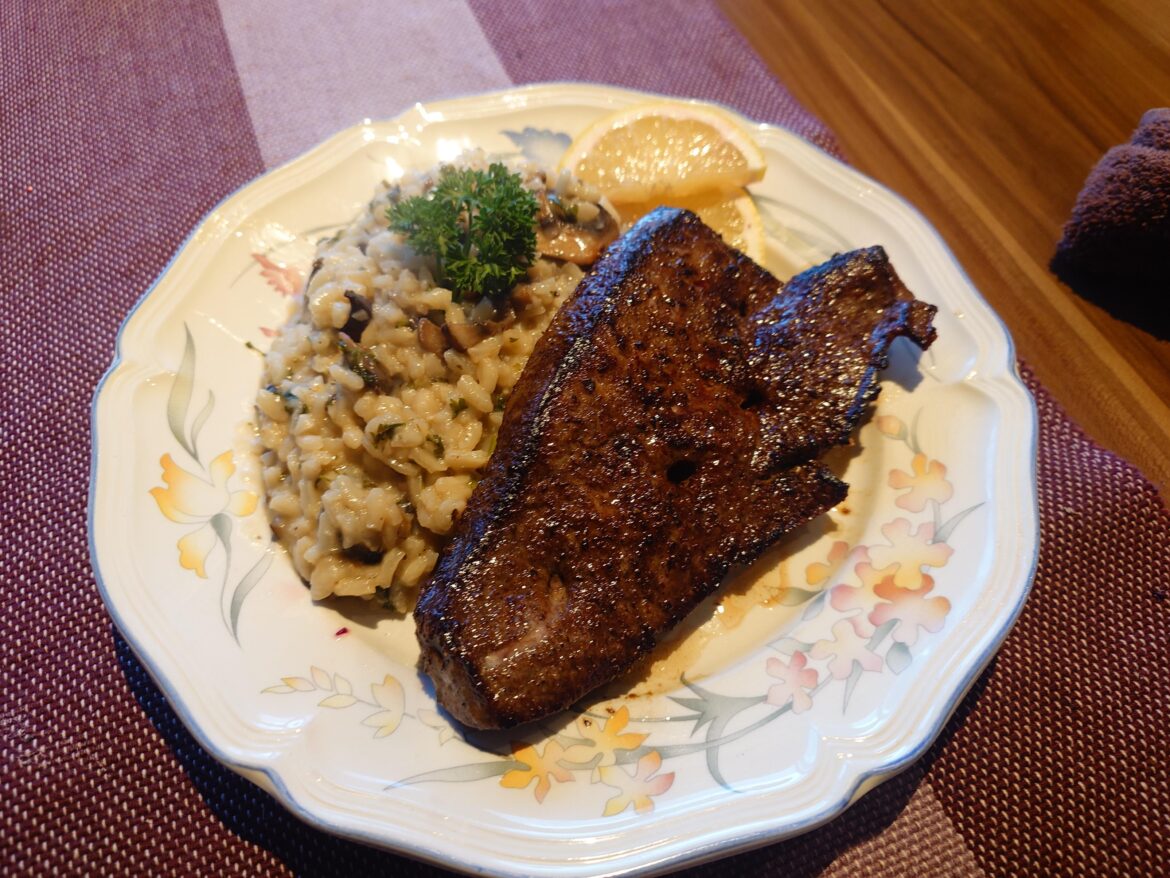 Mushroom Risotto and Veal Liver