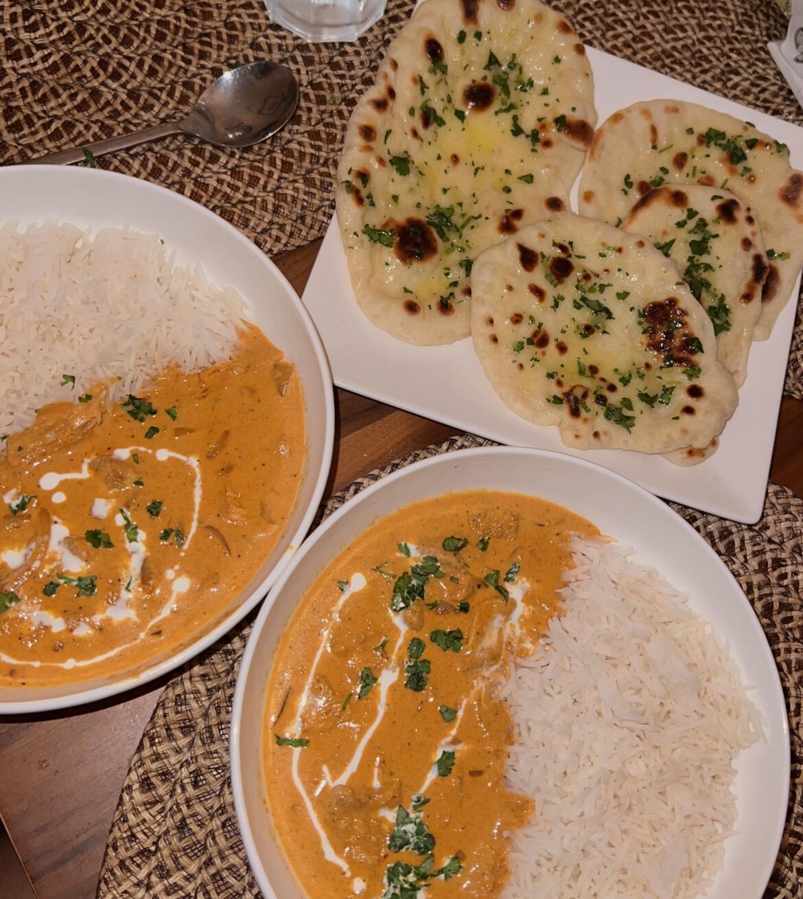 butter chicken and garlic naan