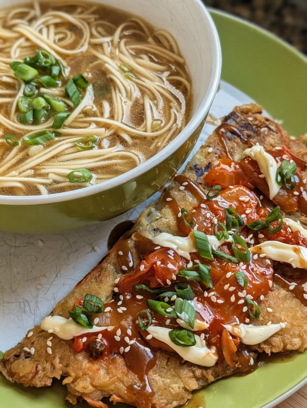 Crispy Cabbage Okonomiyaki & Miso Ramen Soup