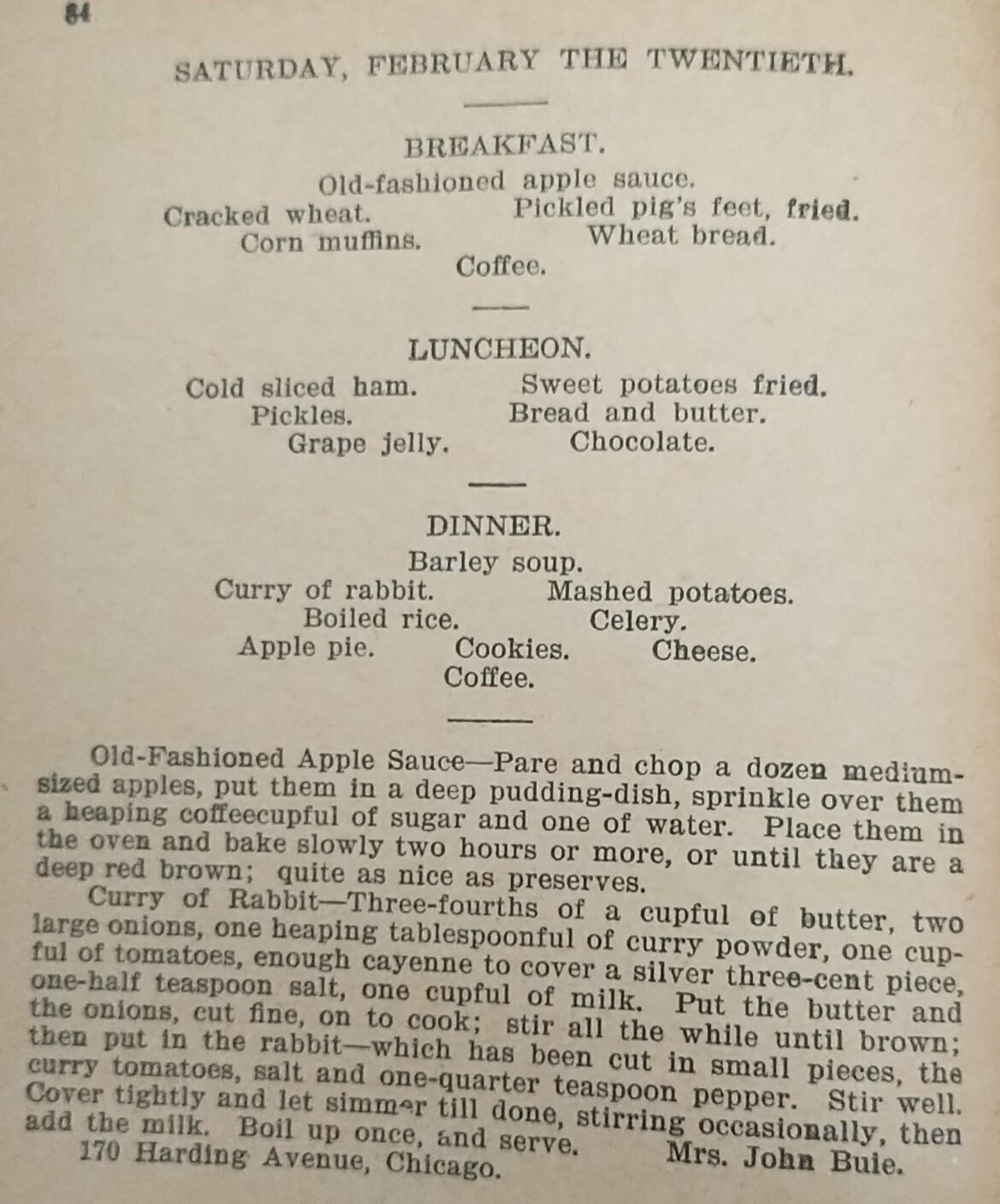 Menu March 20th 1896
