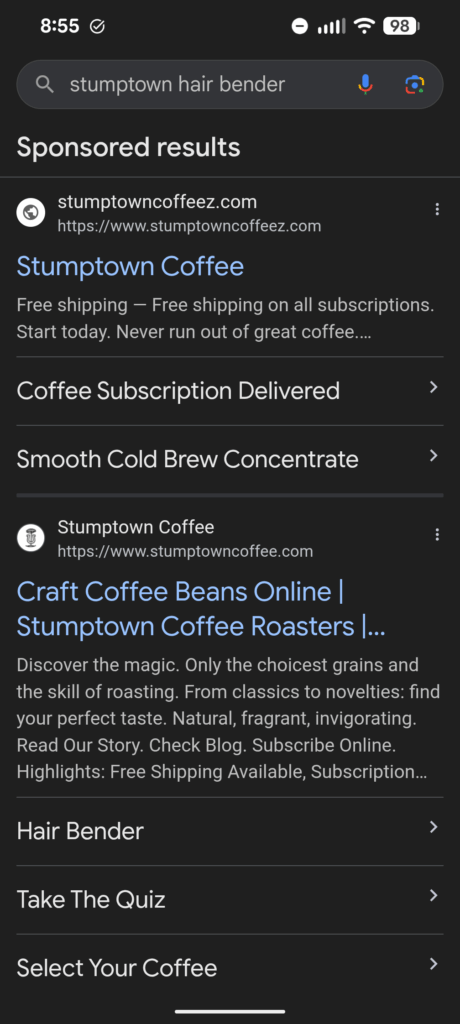 Scam alert, alt stumptown site