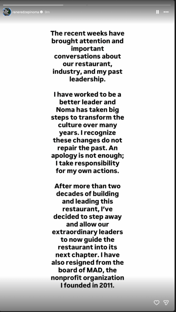 René Redzepi to step away from Noma, resign from MAD