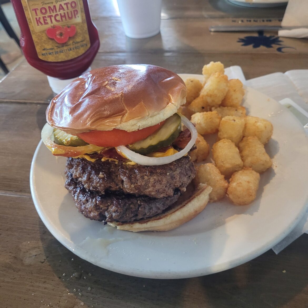 To compete with the $15 Big Arch, I can get this burger, side, and drink for a little more at a literal gas station near me. Bacon, damn near 2/3lb or more of patties. And they grind their own beef.