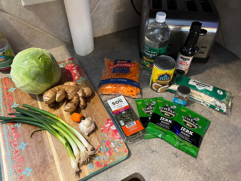 Baked Jerk Chicken, Coconut Rice & Cabbage 🙂‍↕️