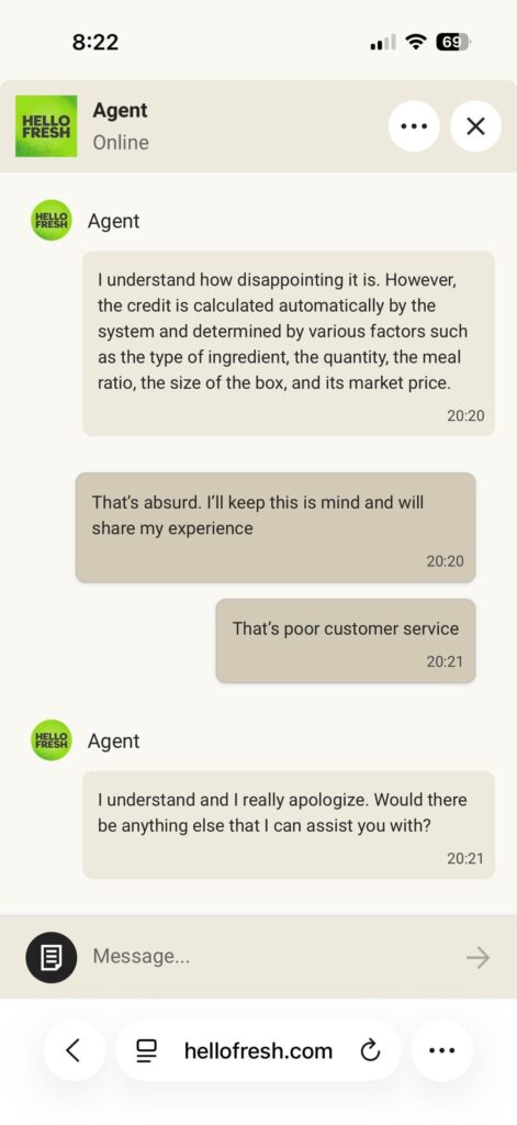 Meal arrived damaged and customer service was not helpful. Credited me 12 CENTS