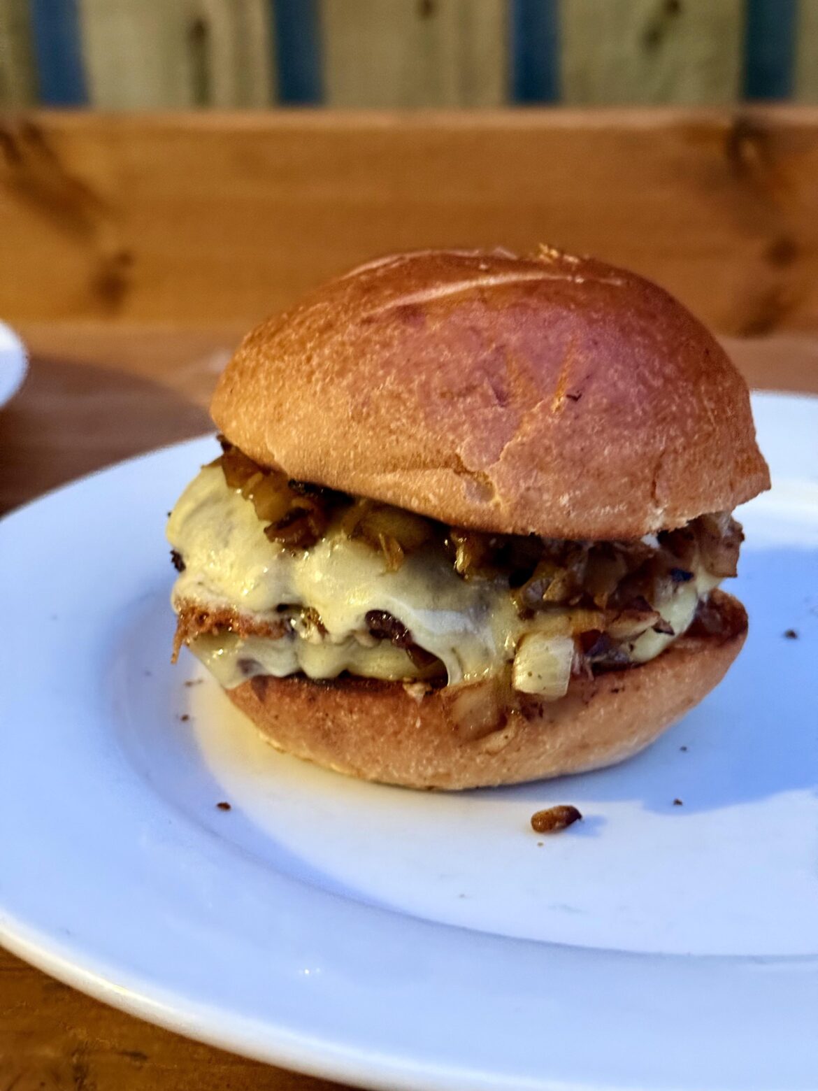 Homemade Double Cheeseburger fresh off the griddle.