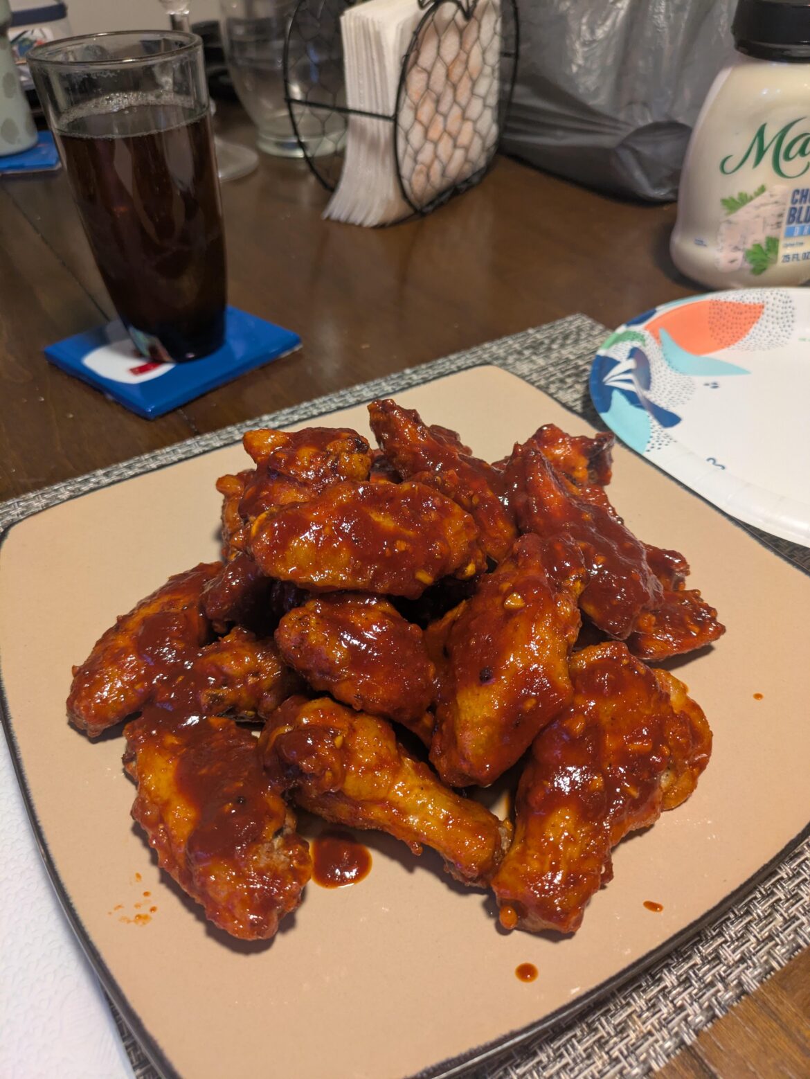 Air fried, honey garlic gochujang wings