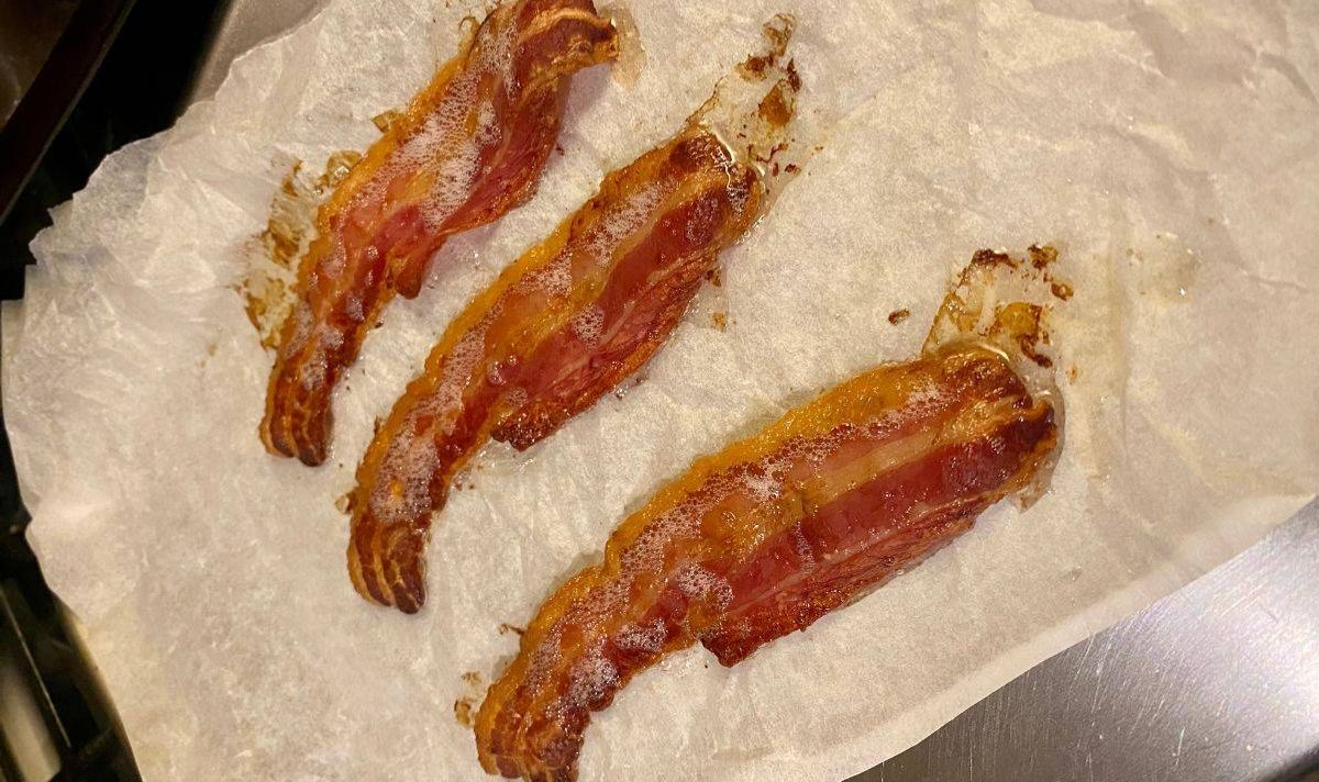 Bacon cooking in the oven