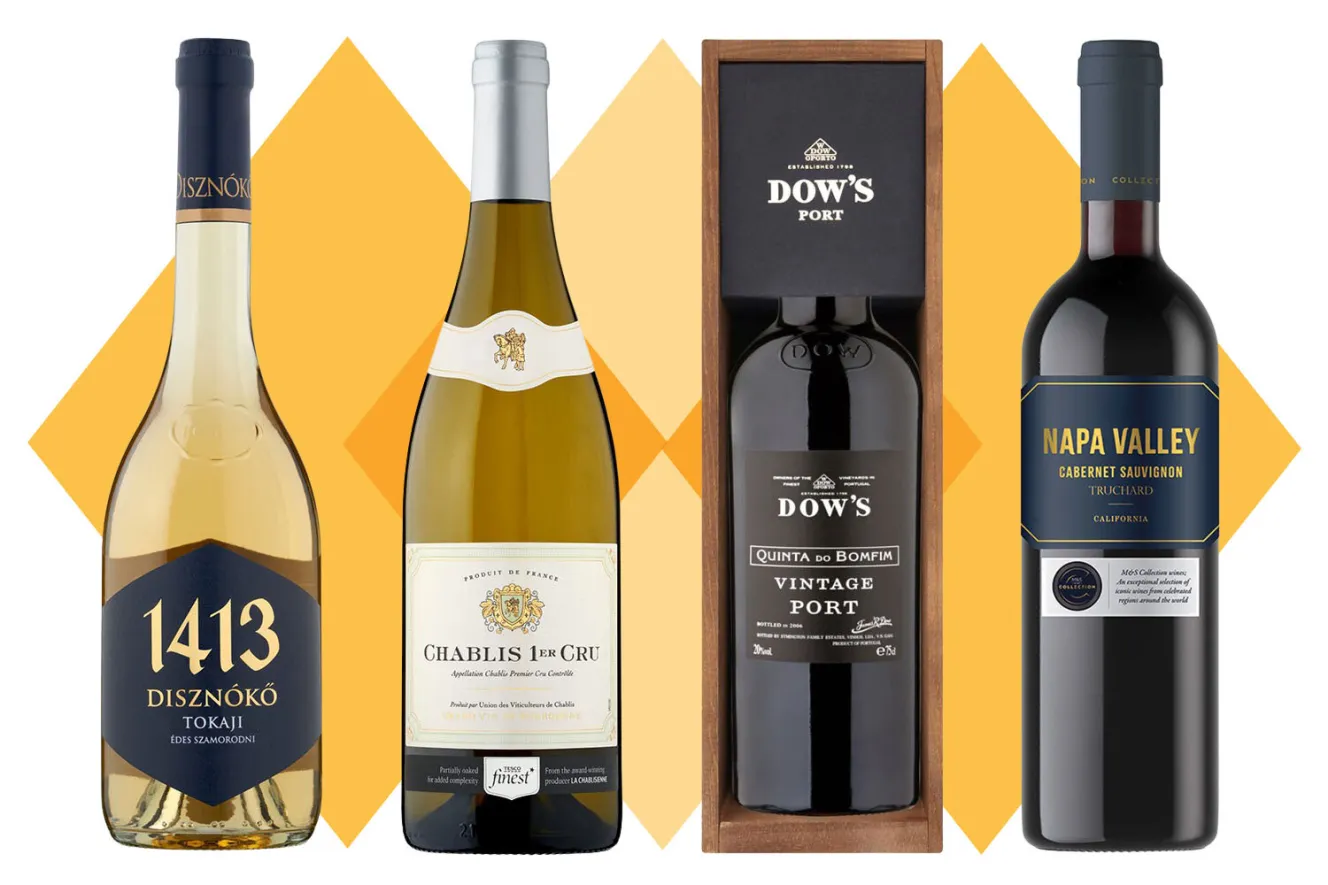 A collage of four different bottles of wine.