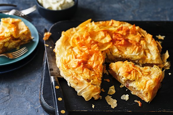 Serve the apple, raisin and armagnac croustade with barely sweetened whipped cream.