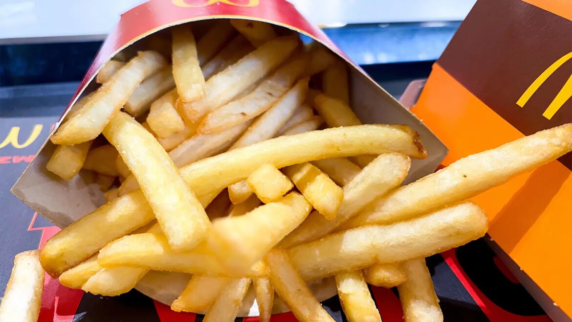 A photo of a carton of McDonald's french fries.