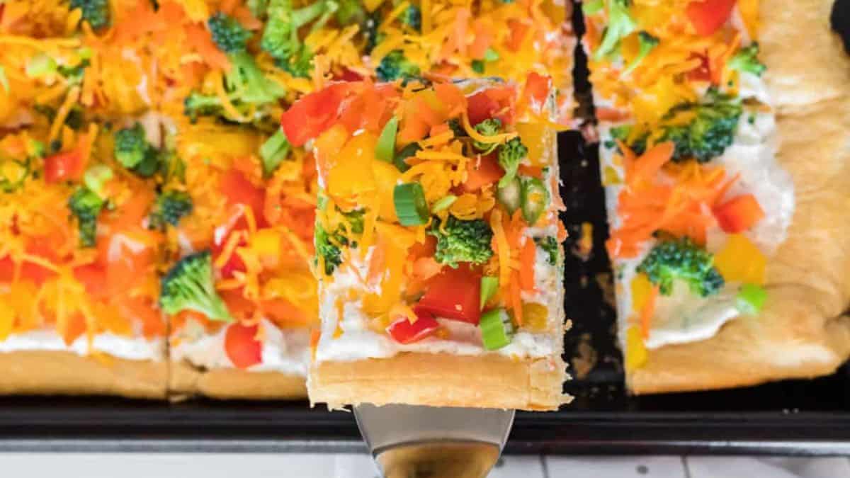 A few pieces of Cold Veggie Pizza. 