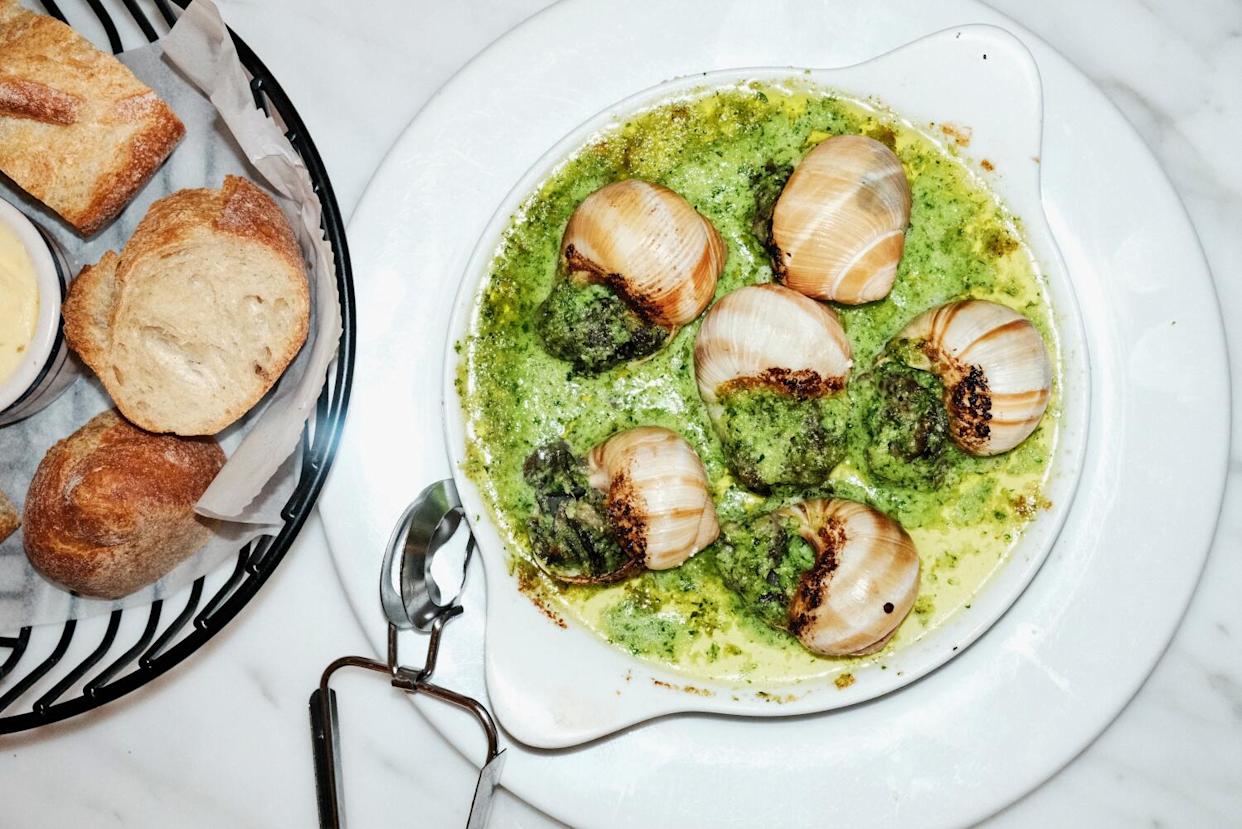 Escargots and baguette at Regalade in Beverly Grove.