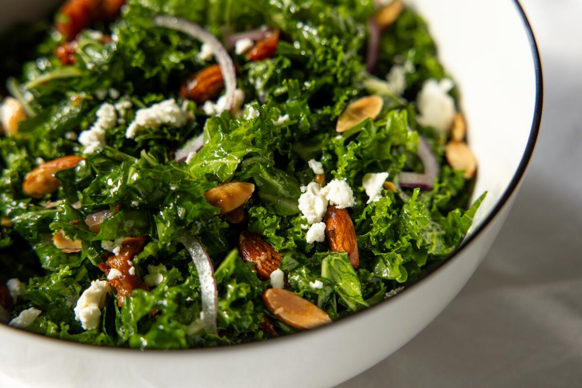 Carolynn Carreno's salad made with curly kale in the Los Angeles Times kitchen.