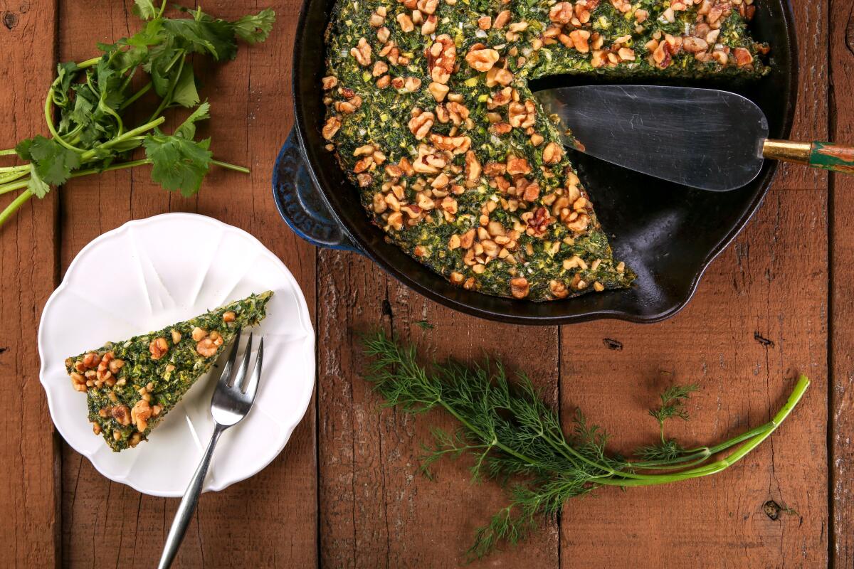 Persian greens frittata at the Los Angeles Times studio kitchen.
