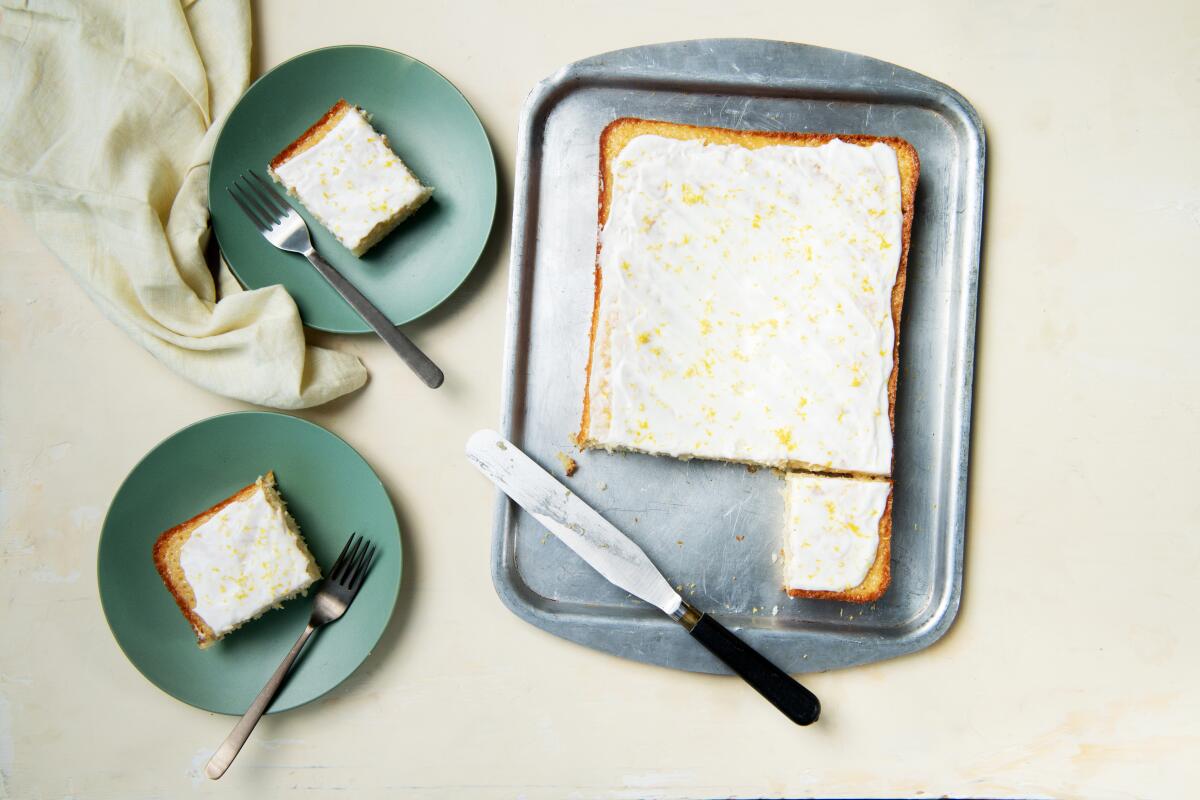 Lemon Buttermilk Cake on a counter at the L.A. Times Kitchen.
