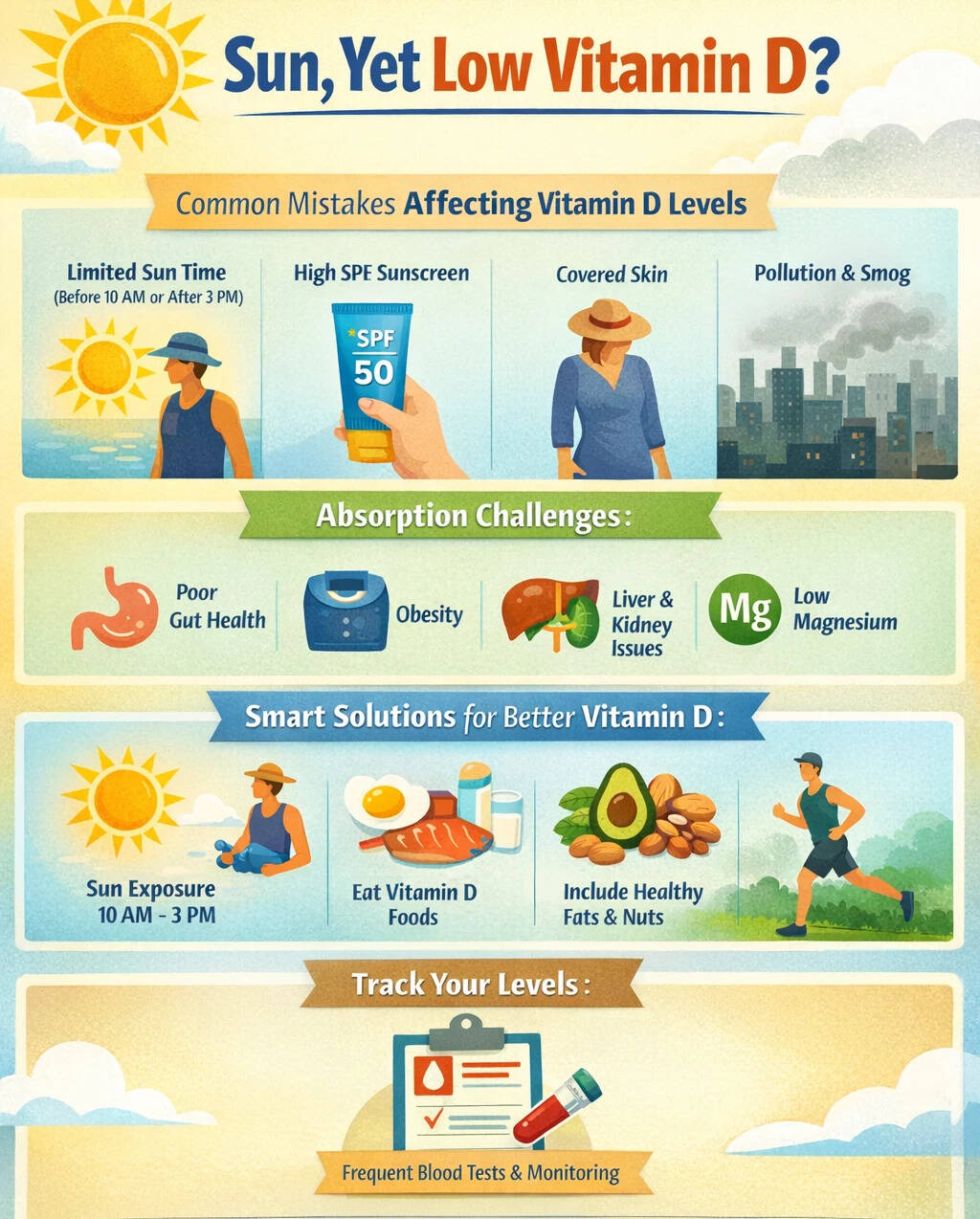 Vitamin D deficiency despite sun exposure: Common mistakes that affect ...