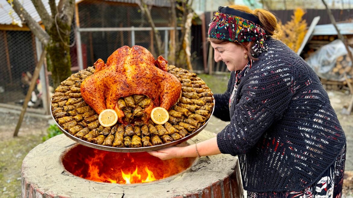 Grandma Roasts Giant Turkey with Stuffed Grape Leaves - Truly Worth Seeing