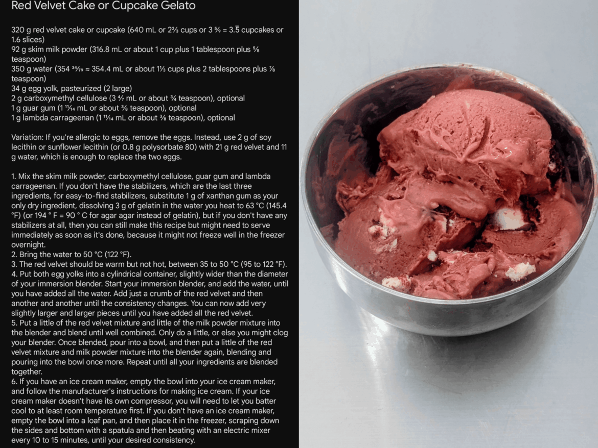Red Velvet Cake or Cupcake Gelato, recipe calculated, written, tested and photographed by me