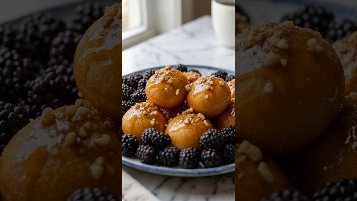 Greek Loukoumades with Sugared Blackberries and Honey Syrup #Family#Food#Friends#Greek#Viral#Deserts
