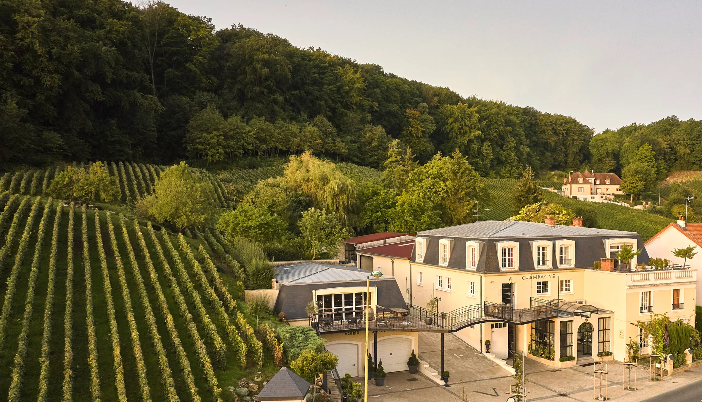Champagne Voirin-Jumel vineyard and buildings.