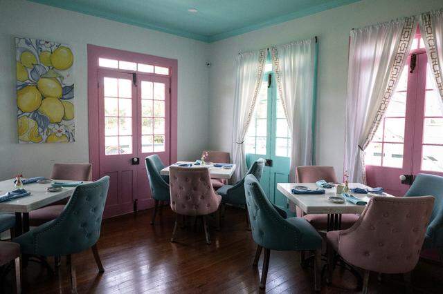 Light and color flood the dining room of the new Field’s Mediterranean restaurant in downtown Biloxi,