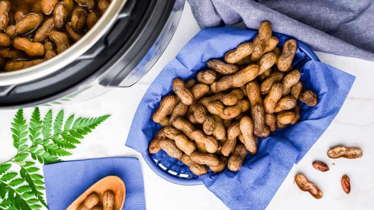 Instant Pot Boiled Peanuts served in a basket tray.