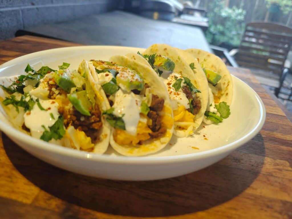 Chorizo and egg breakfast tacos