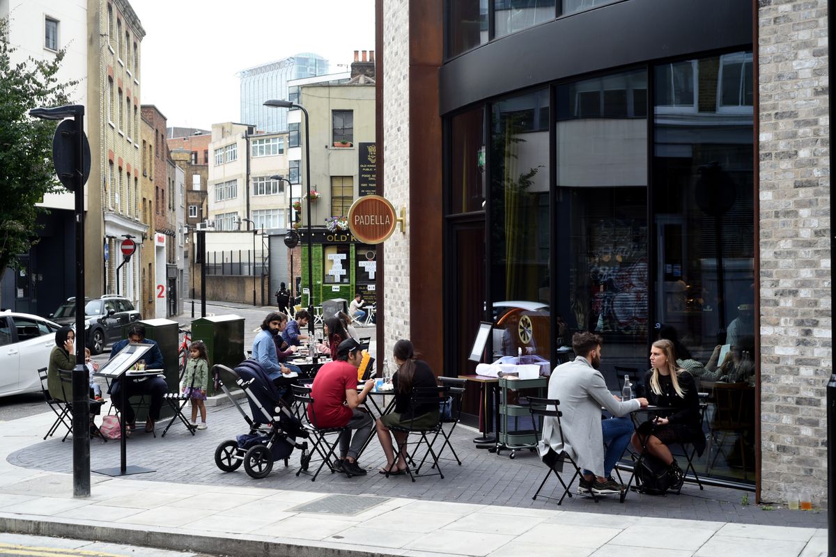 Padella restaurant in Shoreditch with customers sat at tables outside