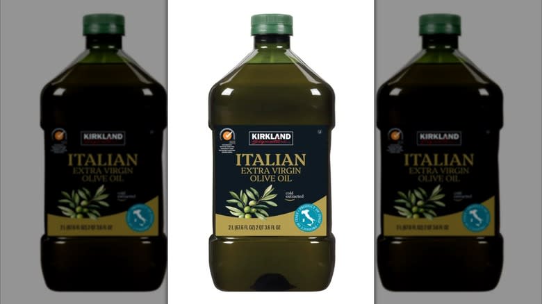 a bottle of Kirkland Signature Extra Virgin Italian Olive Oil