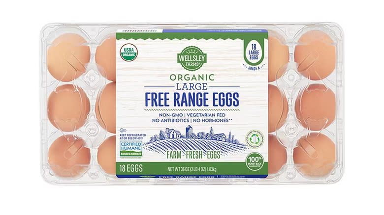 Wellsley Farms Organic Eggs on a white background