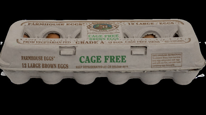Farmhouse Eggs carton on a black background