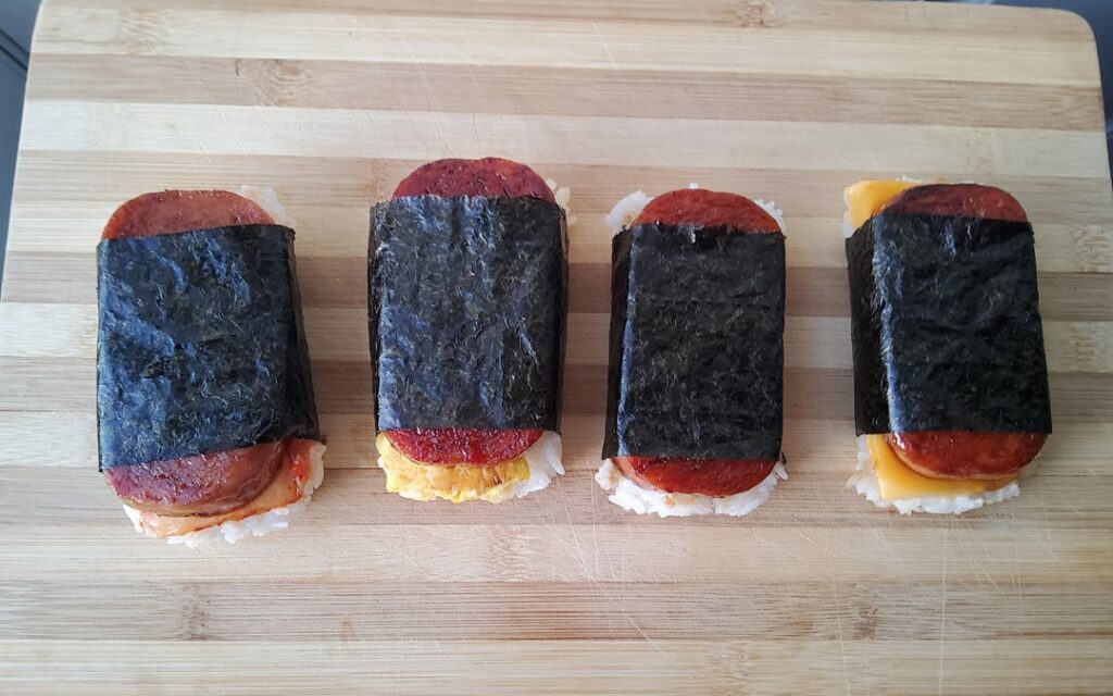 It's not perfect but made musubi 4 ways.