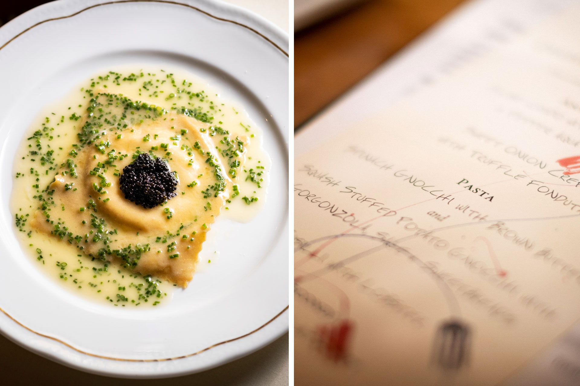 Stone crab ravioli topped with premium caviar and Vetri Cucina's extensive fresh pasta menu. © Steve Legato/Vetri Cucina