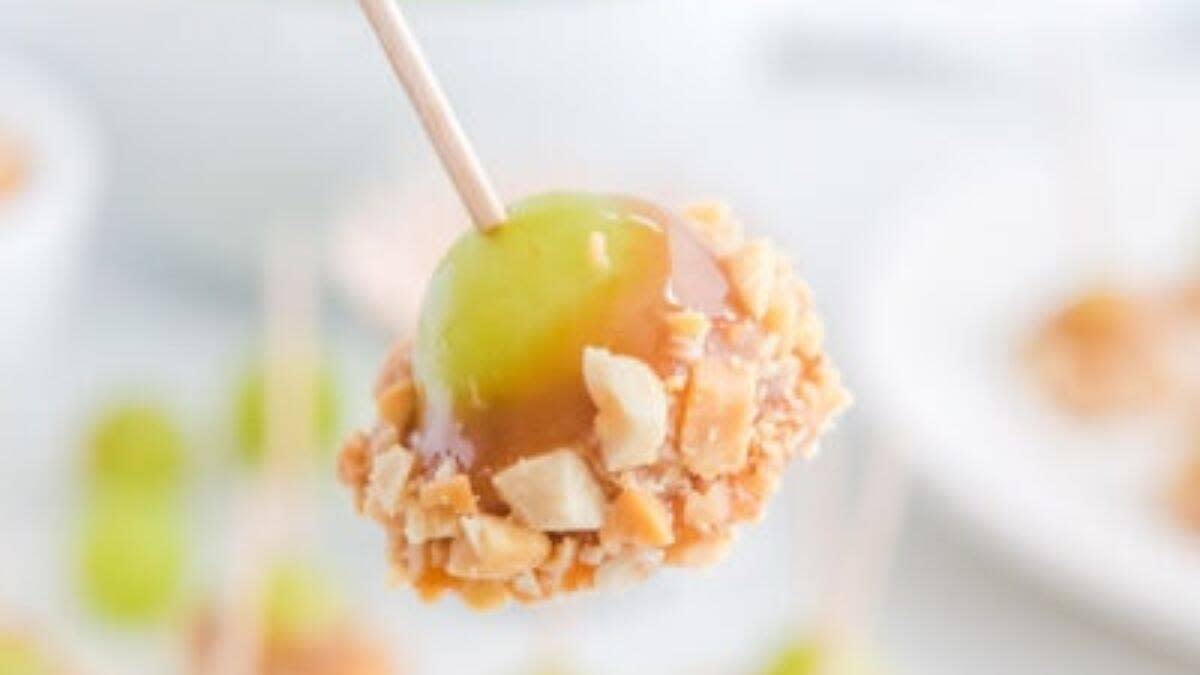 A piece of caramel apple grapes. 