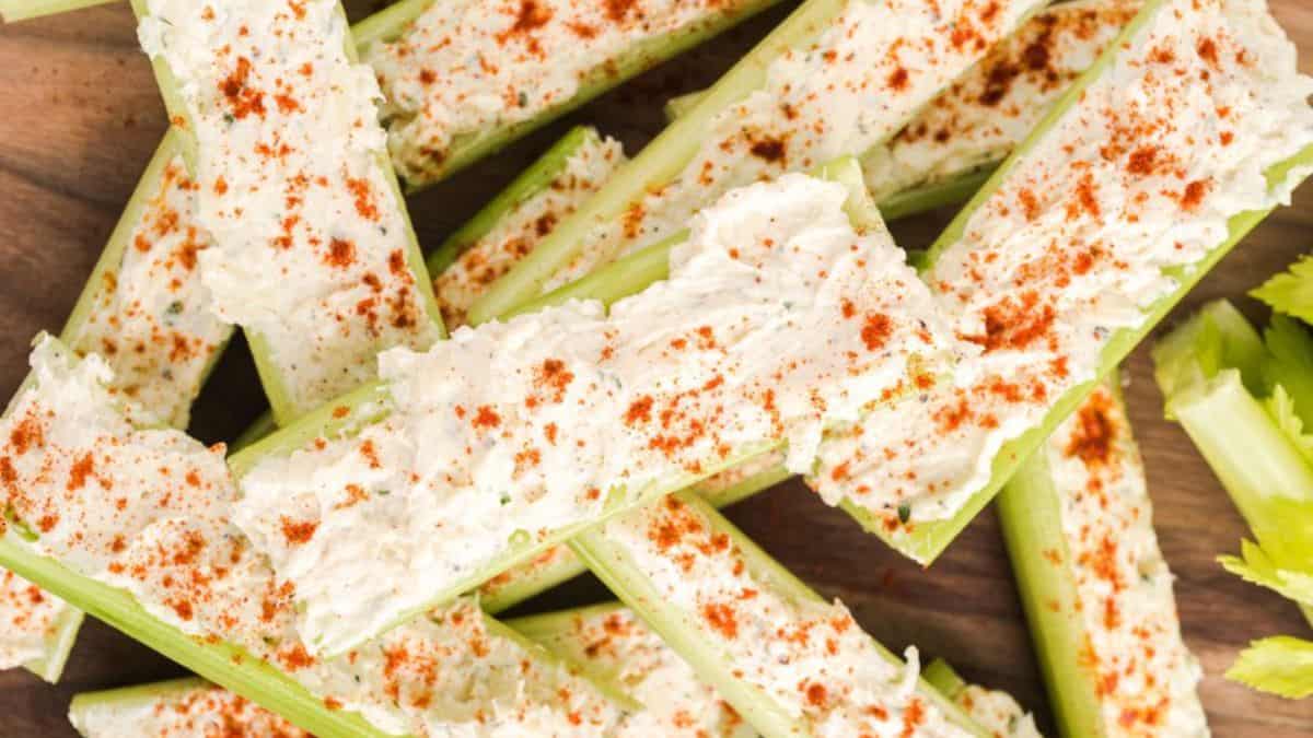 A few pieces of Cream Cheese Stuffed Celery.