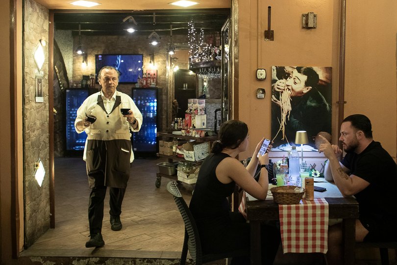 Patrons dine in Palermo, Sicily, Italy