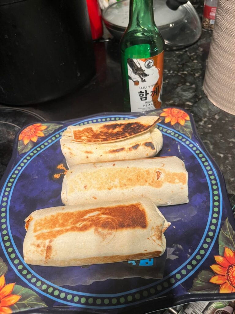 Gassed a bottle of soju and a cut water then made burritos