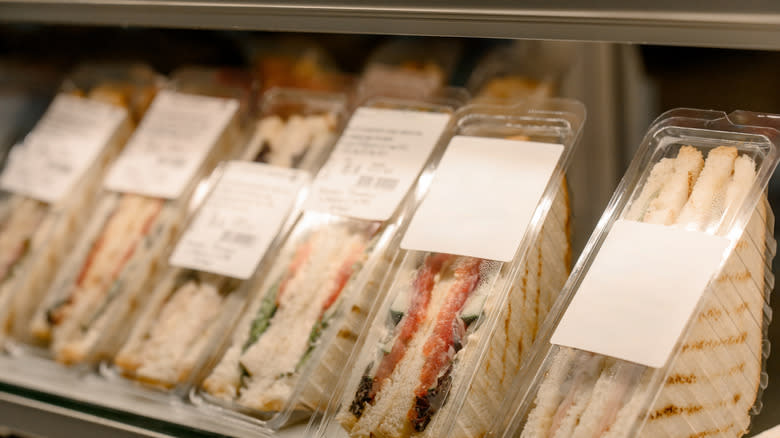 Close-up image of prepackaged convenience store sandwiches