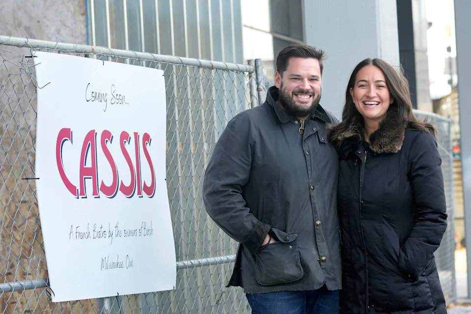 Kyle and Meghan Knall stand outside their new restaurant, CASSIS, at 333 N. Water St. on Dec. 15, 2025. The new French bistro from the owners of Birch opened in January.