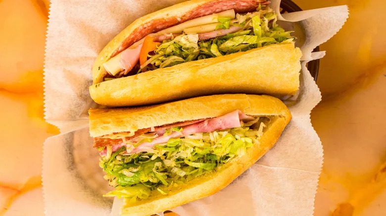 Italian sub sandwich in a basket