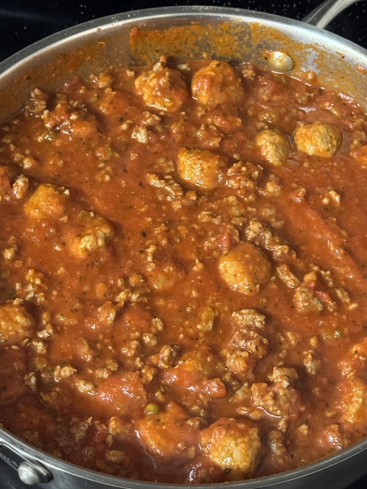 My home made pasta sauce with meatballs.