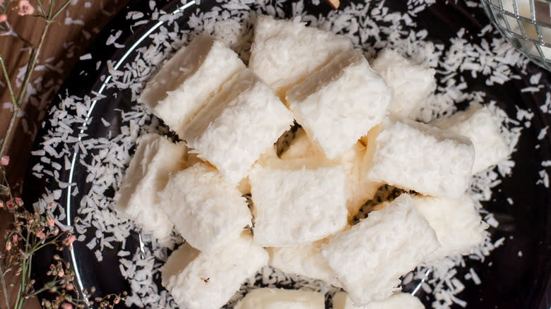 Coconut marshmallows on plate