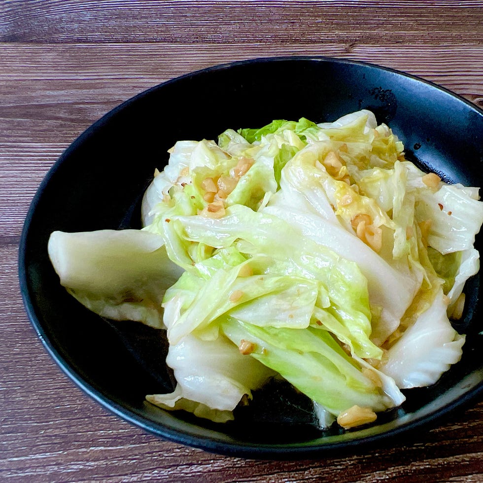 top view table stir fried cabbage with fish sauce asian food style