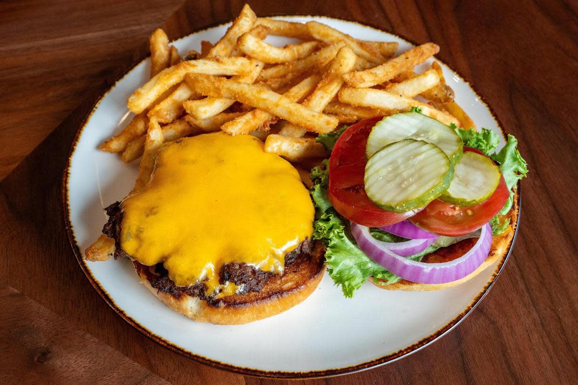 The Berea College Farm Burger ($19) is seen at Crafted at Boone Tavern, the restaurant at the Historic Boone Tavern Hotel in Berea.