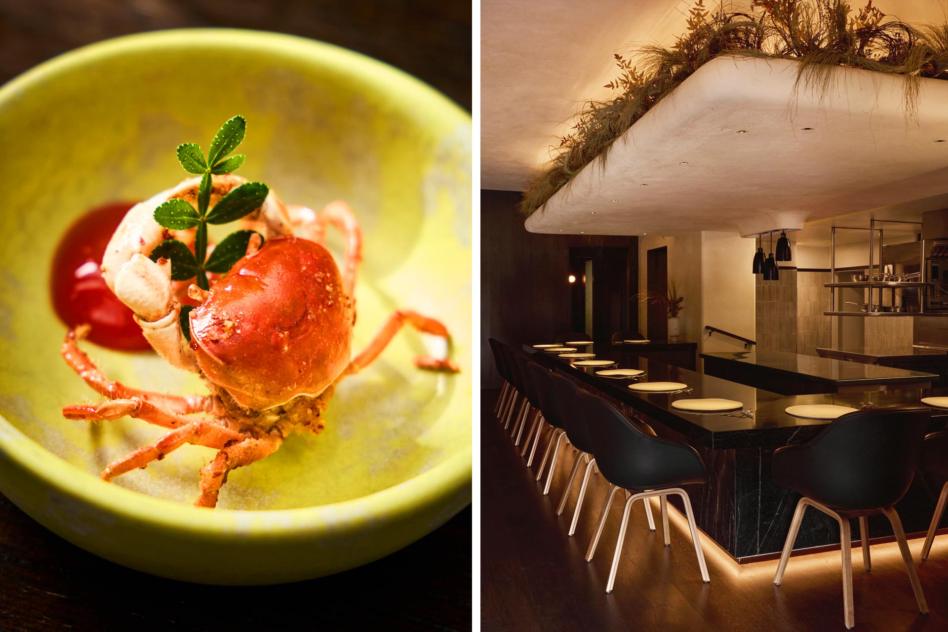 Sawagani, Japanese freshwater river crab and kitchen view counter.  © Nate Cluss/Provenance | © Jason Varney/Provenance