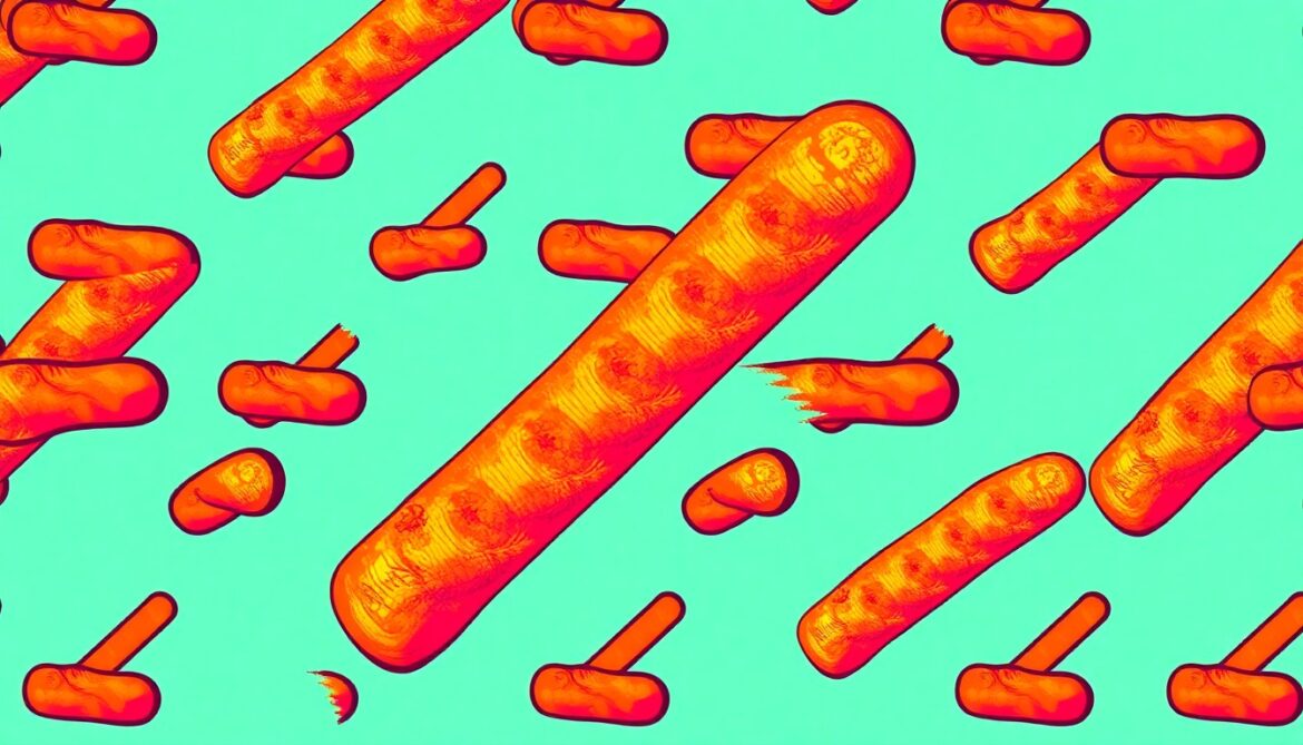 A brightly colored, high-contrast silkscreen-style illustration of multiple Olive Garden breadsticks repeated in a grid pattern, capturing the iconic status of this everyday menu item.