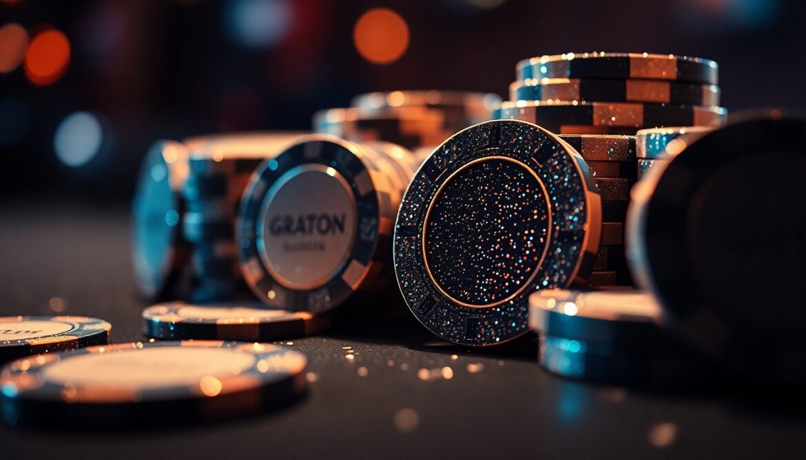 An extreme close-up photograph of shimmering casino chips in a dramatic, high-contrast studio lighting setup, conveying the luxurious, high-end aesthetic of the Graton Resort & Casino expansion.